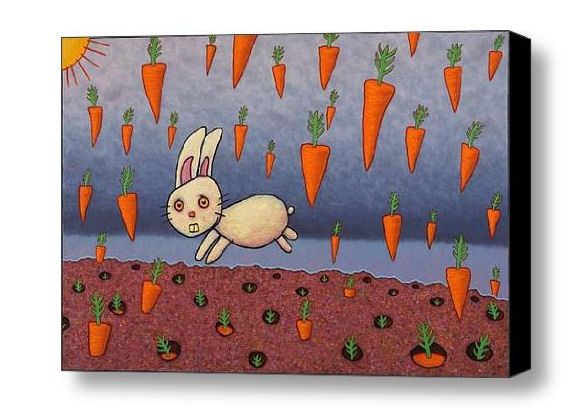 Funny bunny rabbit and carrots wall art painting