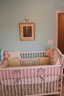 Aqua Blue and Pink Baby Girl Nursery Bedding and Wall Decor