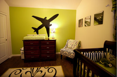 Lime Green and Black Airplane Baby Nursery Theme w Large Airplane Wall Decals