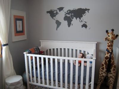 Baby  Nursery Ideas Pictures on Map Geography Baby Boy Nursery Wall Gray White Stencil Pattern Design