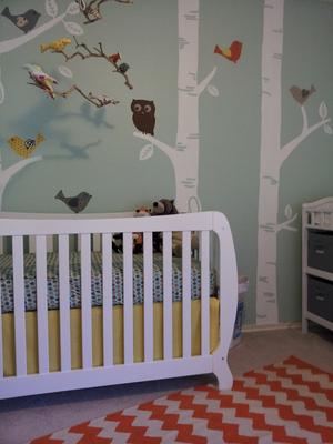 DIY birch tree nursery wall mural hand painted by mom