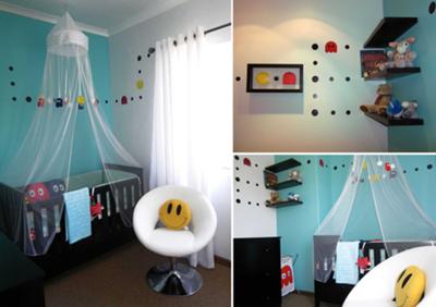 We made most of the decorations and bedding for our Baby Pacman nursery theme ourselves.