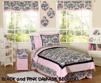 girls pink and black damask bedding comforter set