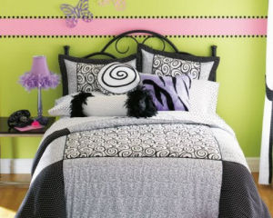Black and white polka dot bedding lime green pink bedroom wall paint ideas