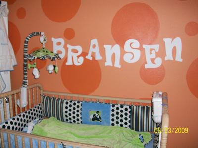 Baby Boy's Lime Green and Orange Polka Dots Panda Theme Nursery 