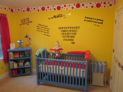 Bedroom Wall Borders on Dr Seuss Wall Quotes And Red And White Wallpaper Border Decorate The