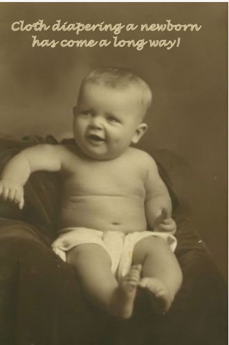 Baby wearing an old-fashioned vintage cloth diaper with pins