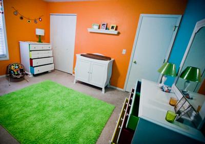Colorful Bright and Bold Baby Nursery in Aqua Blue, Lime Green and Orange!