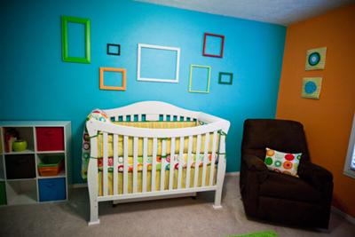 Colorful Geometric Baby Nursery Wall Decor in Aqua Blue, Lime Green and Orange!