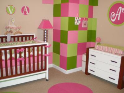 Nursery Wall  on New Wall Painting Techniques   Modern Pink And Lime Green Custom Baby