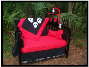 Gothic Skull Baby Bedding for a Punk Goth Nursery Theme
