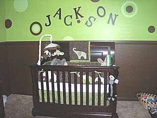 Green and Brown Baby Elephant Theme Nursery with Polka Dots on the Wall Decorated our Baby Boy Jackson