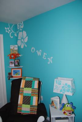 Blue and White Hawaiian Nursery Wall Painting Ideas