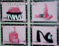zebra print purses, high heel shoes and lipstick wall decorations
