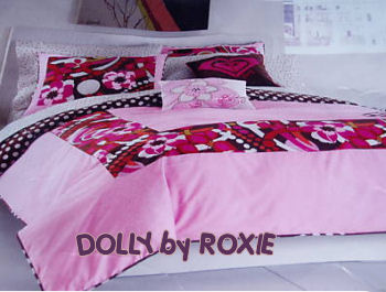 pink Roxy bedding hot pink and black polka dots hearts flowers comforter set