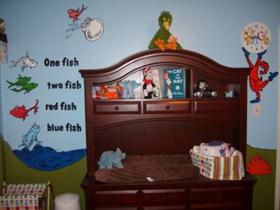 One Fish Two Fish... Fox in Socks, and fish from The Cat in the Hat - changing table/dresser and door