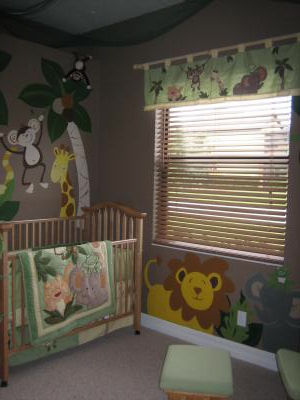 JUNGLE BABY NURSERY THEME with a SAFARI NURSERY WALL MURAL incl MONKEYS, LIONS, GIRAFFES and ELEPHANTS!