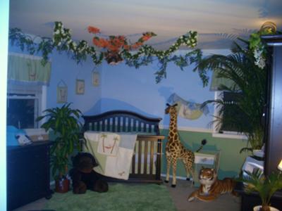 Baby Boy's Jungle Themed Nursery Decor in Blue, Green and White