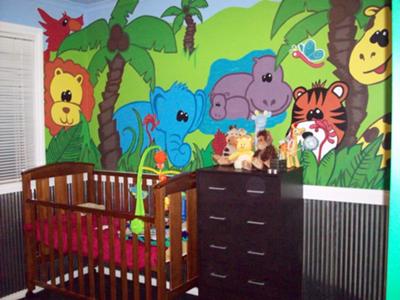 Paint Baby Room on Living Jungle Animals Baby Nursery Theme Wall Mural