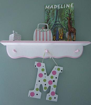 Pink and White Nursery Wall Shelf Decorated with Painted Polka Dot Letter 