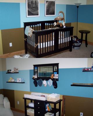 Modern Blue and Brown Baby Boy Baseball Nursery Wall Decorating Ideas Picture
