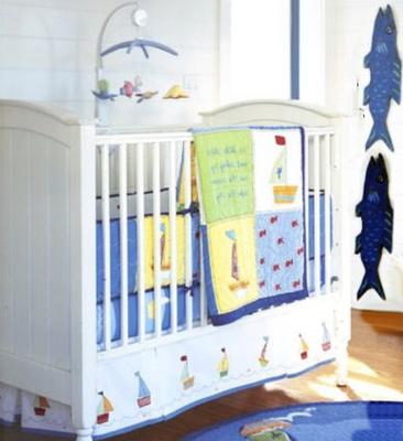 Secondhand nautical sailboat theme baby bedding and decor that was barely used! 