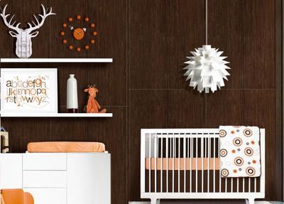 Modern Chocolate Brown and Orange Baby Nursery Decor with Deer and ABC wall art 