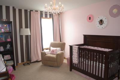 A Pink and Brown Nursery for our Baby Girl - Pink and Brown Polka Dot Baby Crib Bedding and Painted Wall Stripes