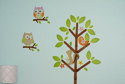 Nursery Wall  on Tree Nursery Wall Decor With Squirrels And Baby Owls