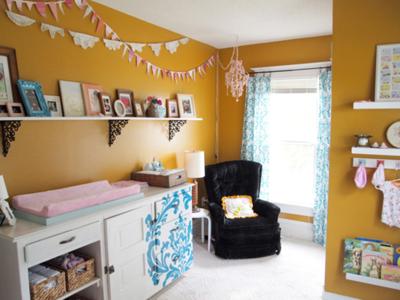 Walmart Bedroom Furniture on Our Girls  Nursery Walls Are Mustard Yellow Color With Cheerful