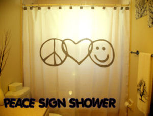 cool peace sign smiley face hearts shower curtain