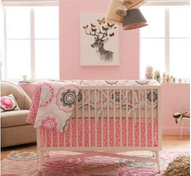 Pink and brown deer and butterfly baby girl woodland nursery theme