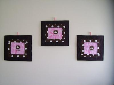 Custom made pink and brown John Deere DIY nursery wall hanging set