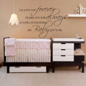 Pink tan and white is the ideal nursery color scheme and the decal wall quote is perfect.