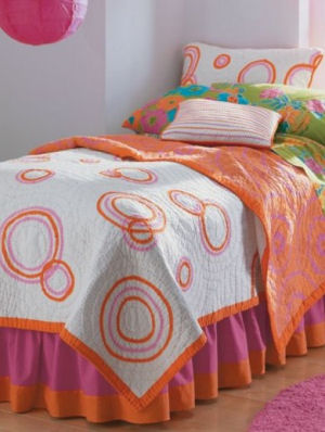 teenage girls pink and orange polka dot bedding comforter set