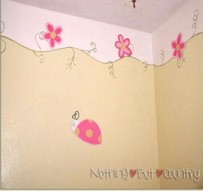PInk, Green and Yellow Floral Theme Nursery Border Painting Technique.  