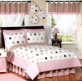 brown and pink polka dot comforter set