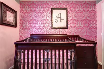 Are you dreaming of an elegant pink, damask nursery wall for your baby girl's princess nursery?