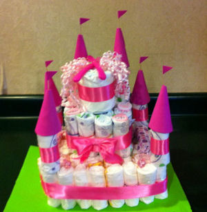  Birthday Cake on Pink Princess Baby Shower Diaper Cake Decorations White Girl