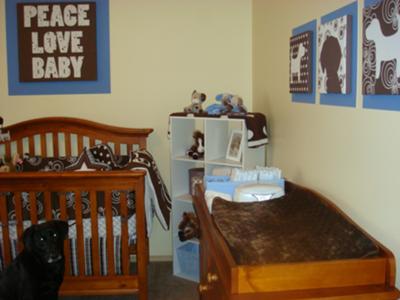 Our Puppy Dog theme nursery theme decorated for our baby boy that was inspired by our black Labrador Retriever, Gracie.