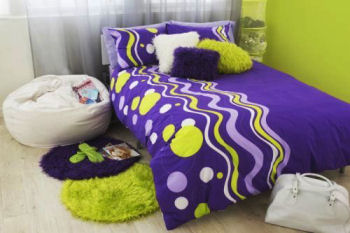 iridescent purple and lime green comforter set stripes and polka dots