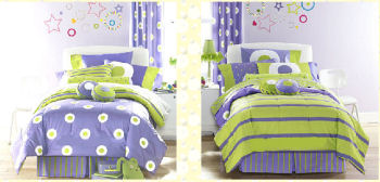 kids purple and lime green comforters sets polka dots stripes