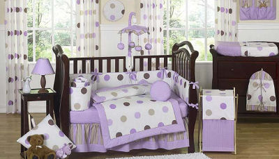 Polka  Baby Bedding on Purple And Brown Polka Dots Baby Bedding