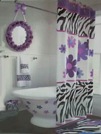 purple zebra shower curtain bathroom decorating ideas