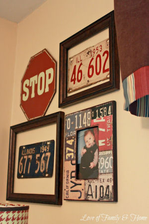 Vintage Bedroom Ideas on Display Including Including Framed Vintage Car Tags And Street Signs