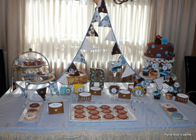 Blue and Brown Monkey Theme Baby Shower by Serena of Rylie Boo Events