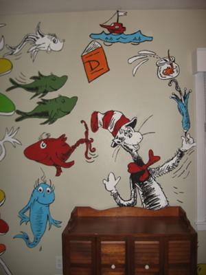Cat In The Hat nursery wall mural painting hand painted baby Dr. Seuss