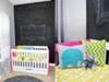 Baby Girl Modern Nursery Decorated with Gray Walls, Bright Yellow Teal Blue and Green and Chalkboard Walls