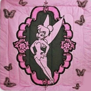 pink and black Tinkerbell bedding and accessories