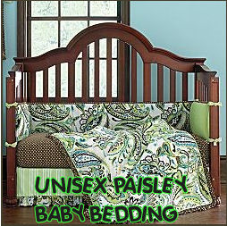 brown and green unisex paisley baby crib nursery bedding set
